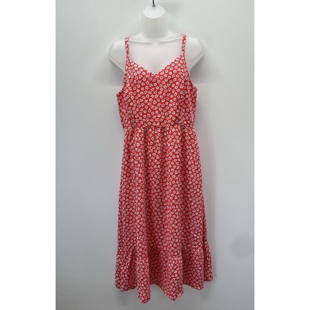 Old Navy Women's Red White Floral Print Fit Flare Midi Sundress Size S NEW